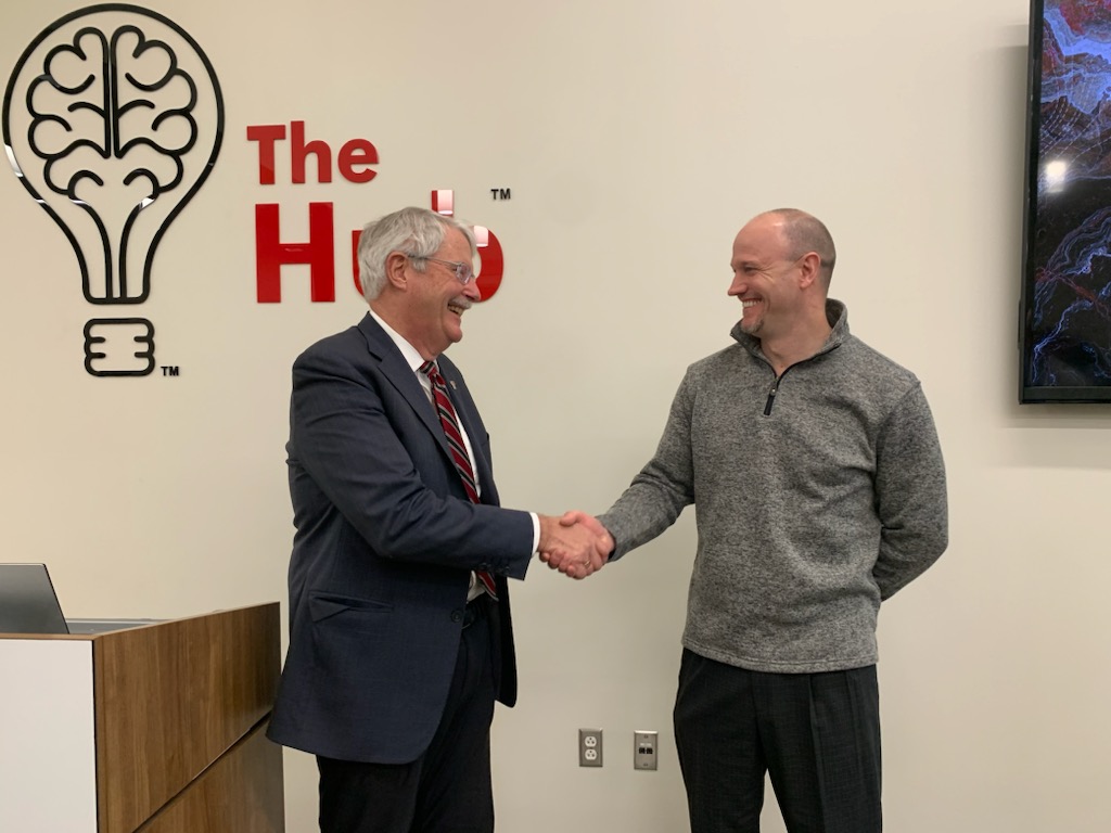 Dr. Joseph Heppert, Texas Tech University’s vice president for research and innovation shaking hands with Pantex Site Manager Colby Yeary