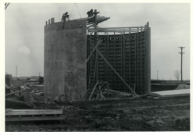This historic image shows a building at Burlington under construction in 1957. The work at the Iowa facility was transferred to Pantex in 1974.