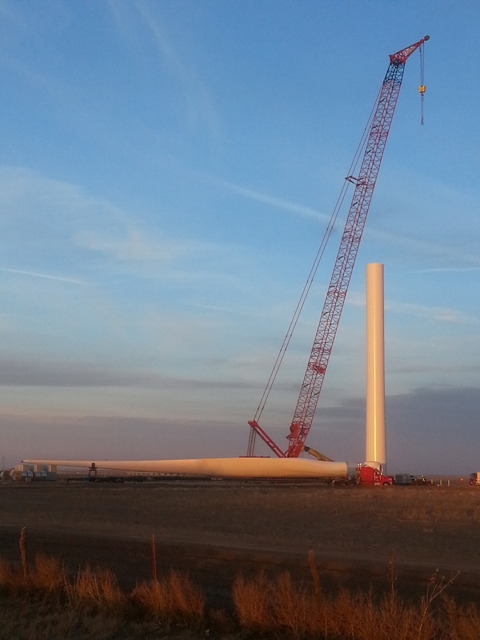The first wind turbine blade is delivered to the site