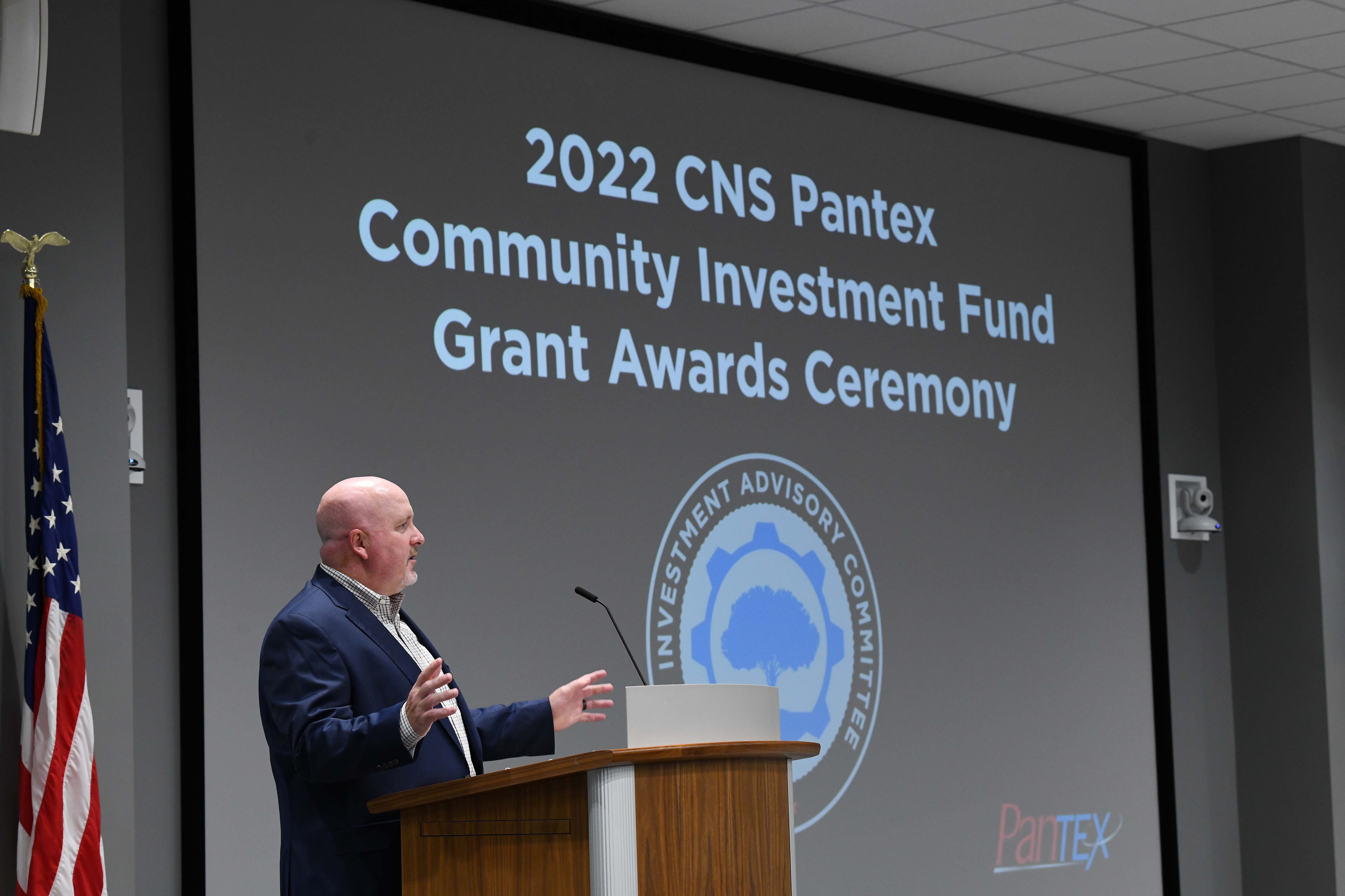 Kenny Steward speaks at the CNS Community Investment Grant Ceremony held at Pantex August 24