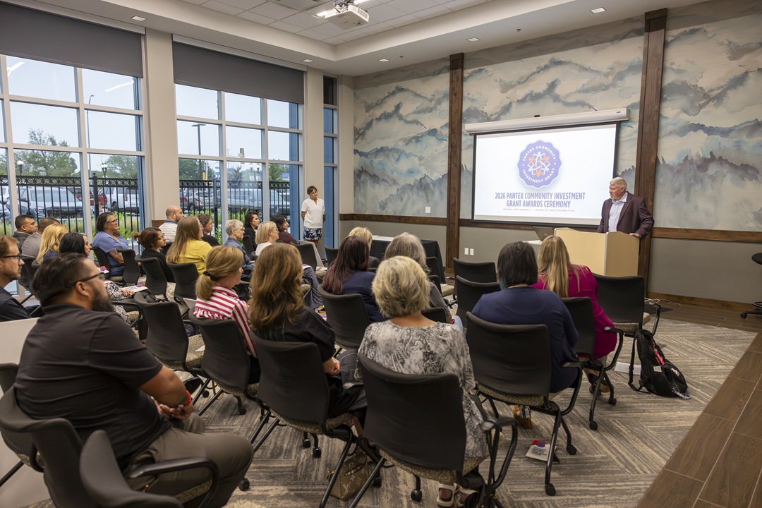 PanTeXas Deterrence President and General Manager Kelly Beierschmitt addresses the crowd attending the 2026 Pantex Investment Grants Ceremony at the Amarillo Area Foundation.