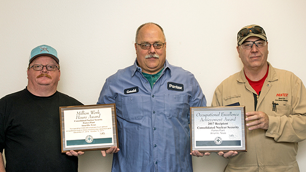 Congratulations to Pantex on this significant accomplishment; shown are Jackie Mercer (left), Gerald Johnston, and Donny Perry