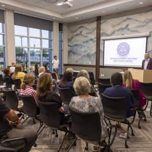 PanTeXas Deterrence President and General Manager Kelly Beierschmitt addresses the crowd attending the 2026 Pantex Investment Grants Ceremony at the Amarillo Area Foundation.