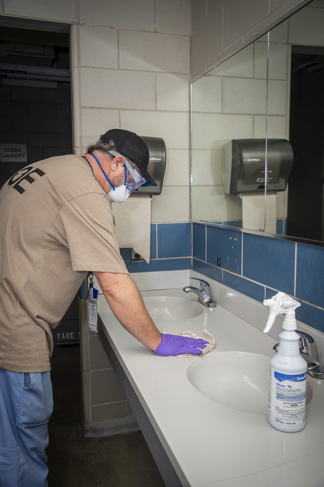 Facilities Technicians continue to disinfect commonly used areas 